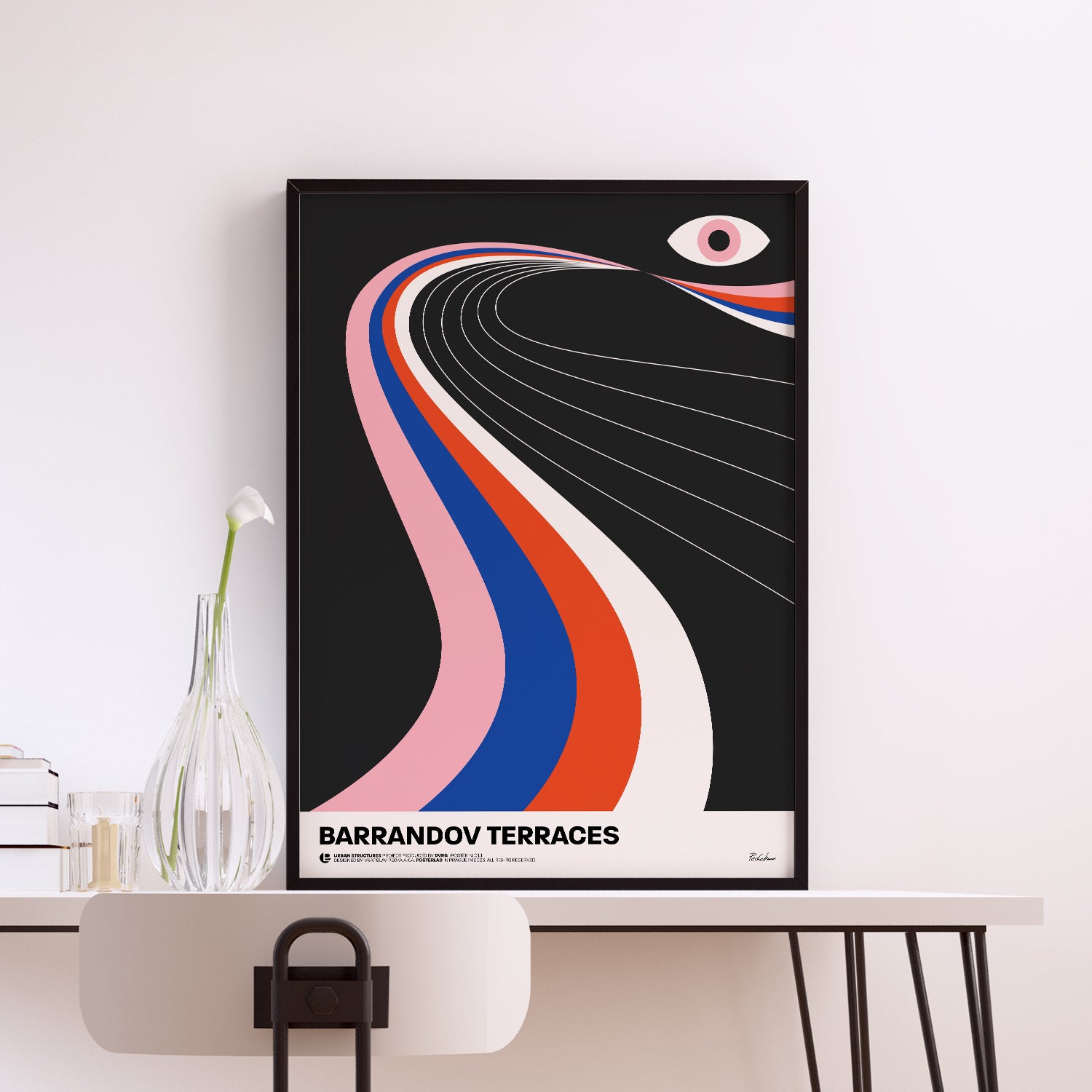 Museum-quality print of the Barrandov Terraces poster on thick matte paper, perfect for adding a pop of color to any room or office