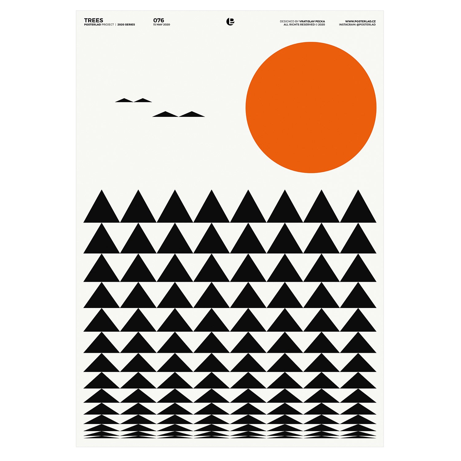Minimalist black triangular tree pattern poster for home and office decor