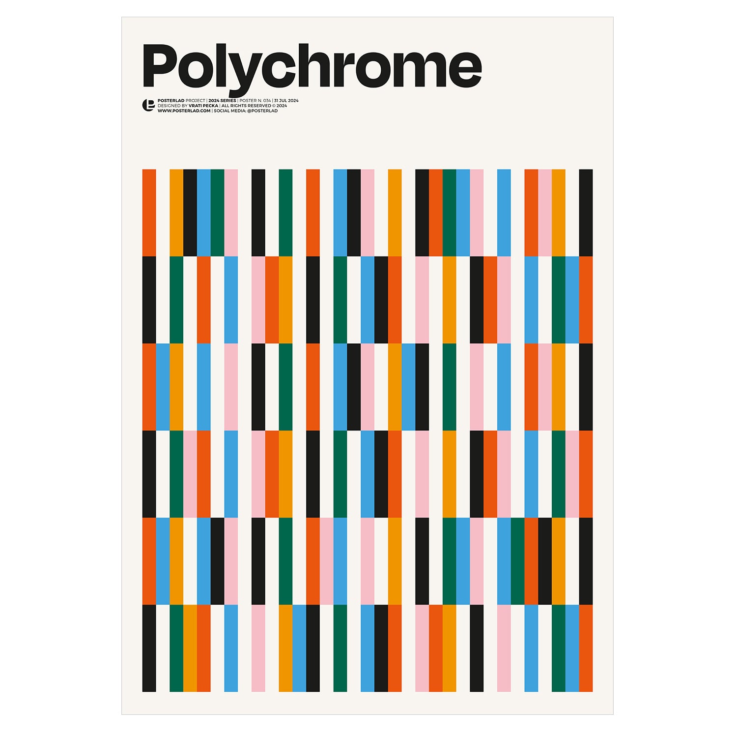 Vibrant and colorful grid-like composition titled Polychrome on thick matte paper