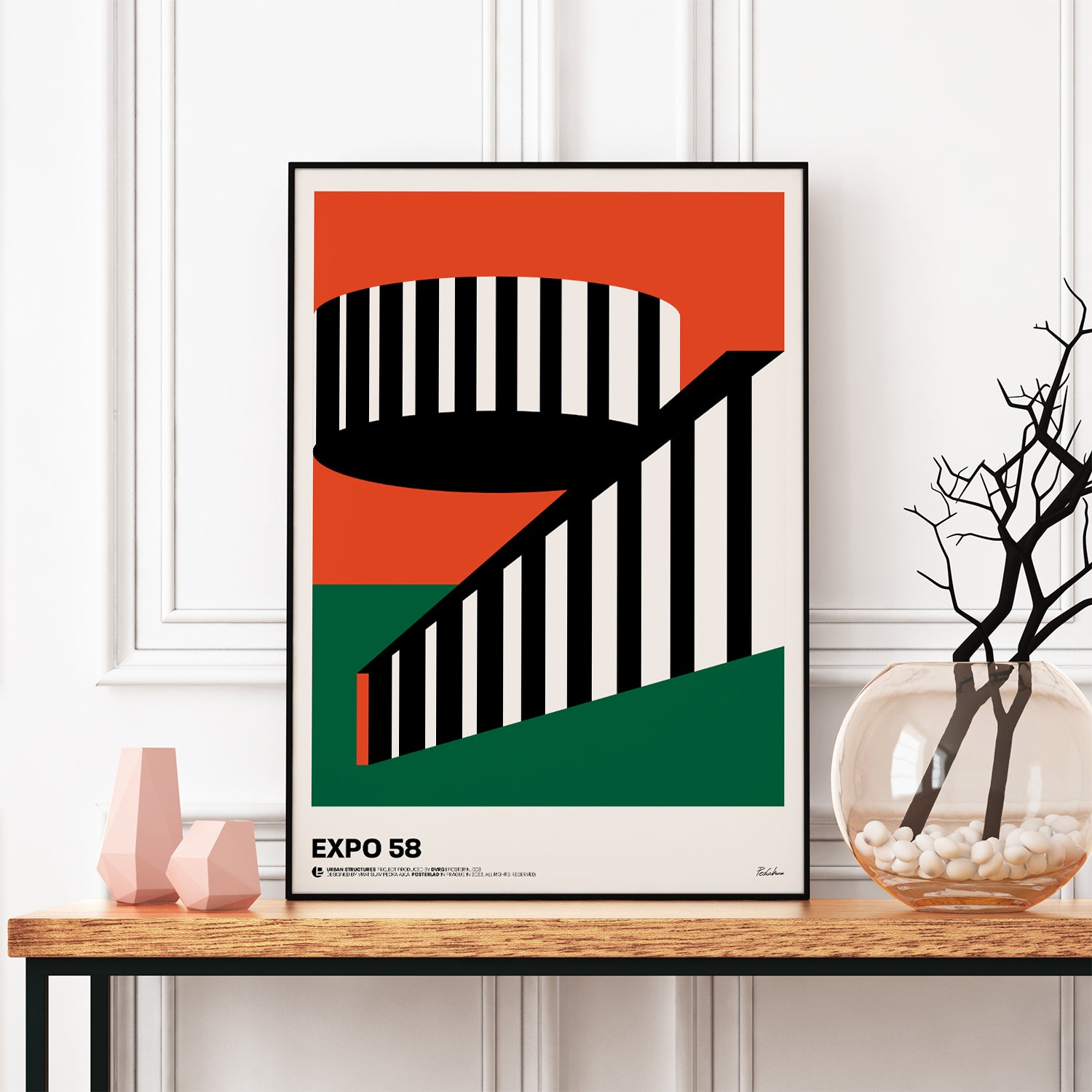 Bold geometric shapes and industrial aesthetic of Expo 58 architectural design