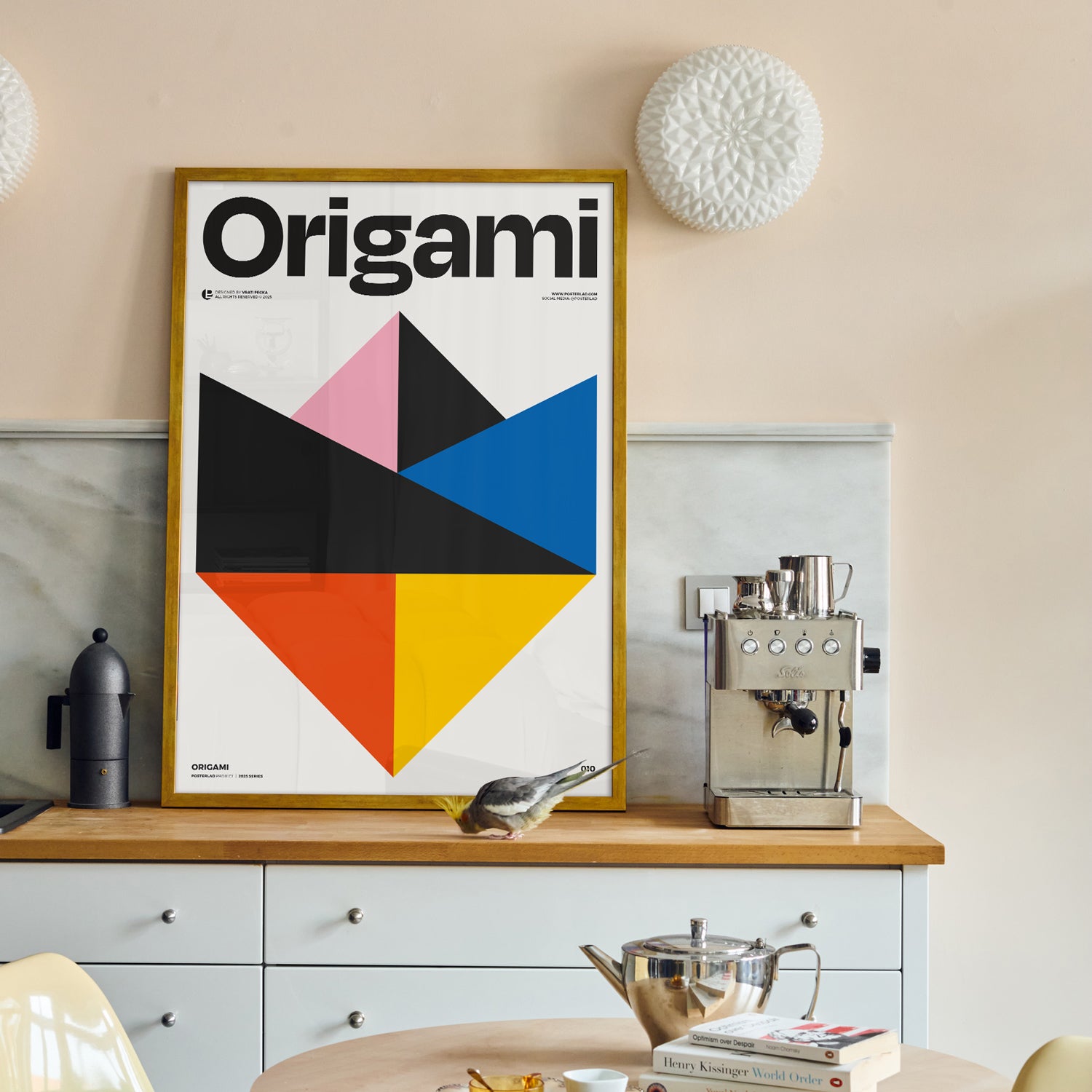 Museum-quality Origami poster printed on thick matte paper with vibrant Japanese sourcing