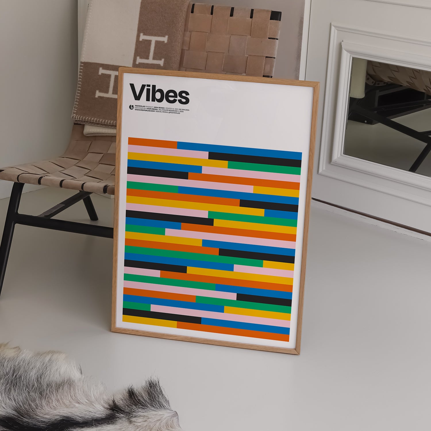 Colorful minimalist Vibes poster featuring vibrant horizontal stripes arranged in a rhythmic, dynamic pattern