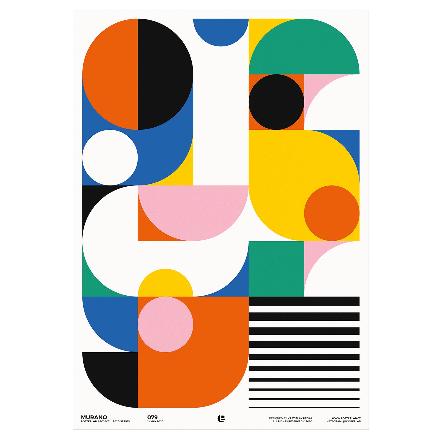 vibrant and playful composition of geometric shapes and bold colors