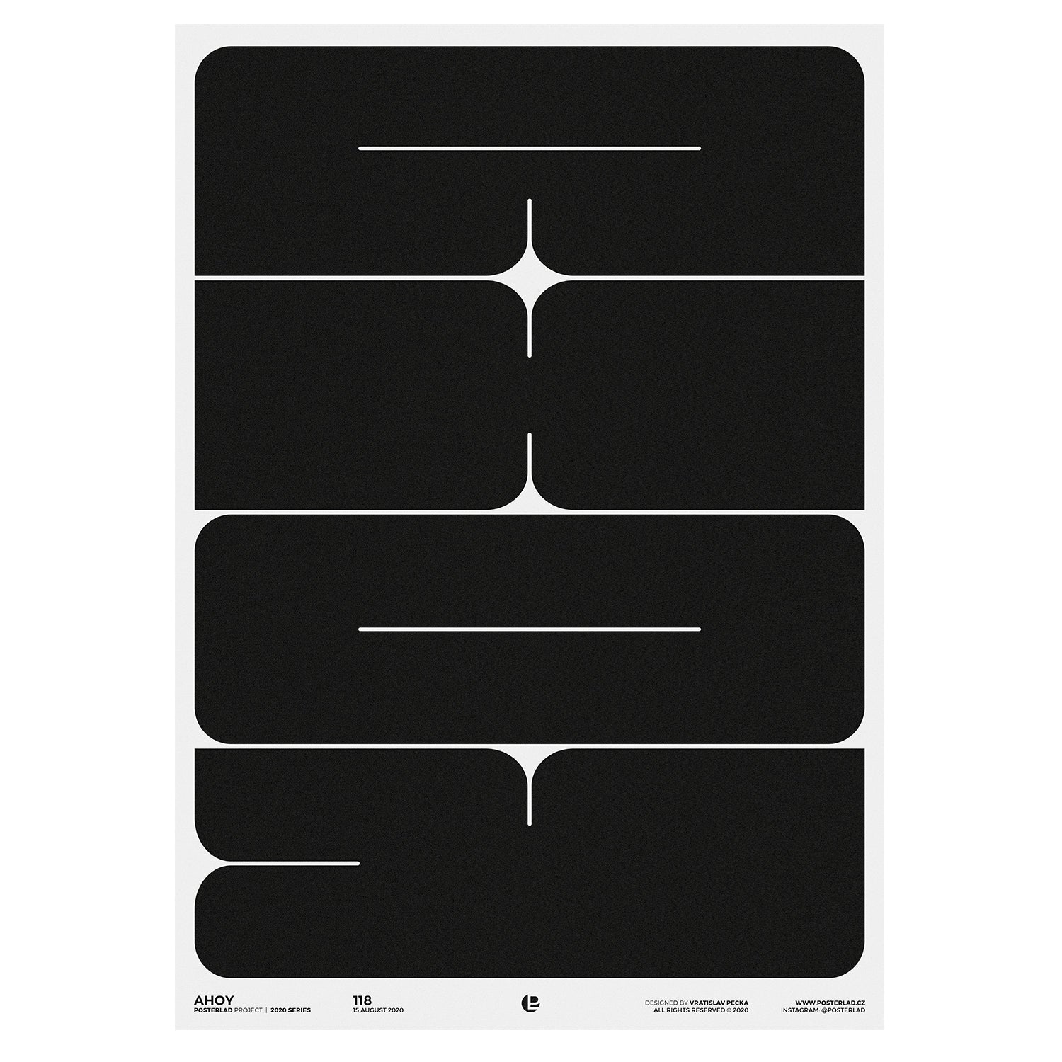 Ahoy minimalist poster featuring bold geometric design in black and white
