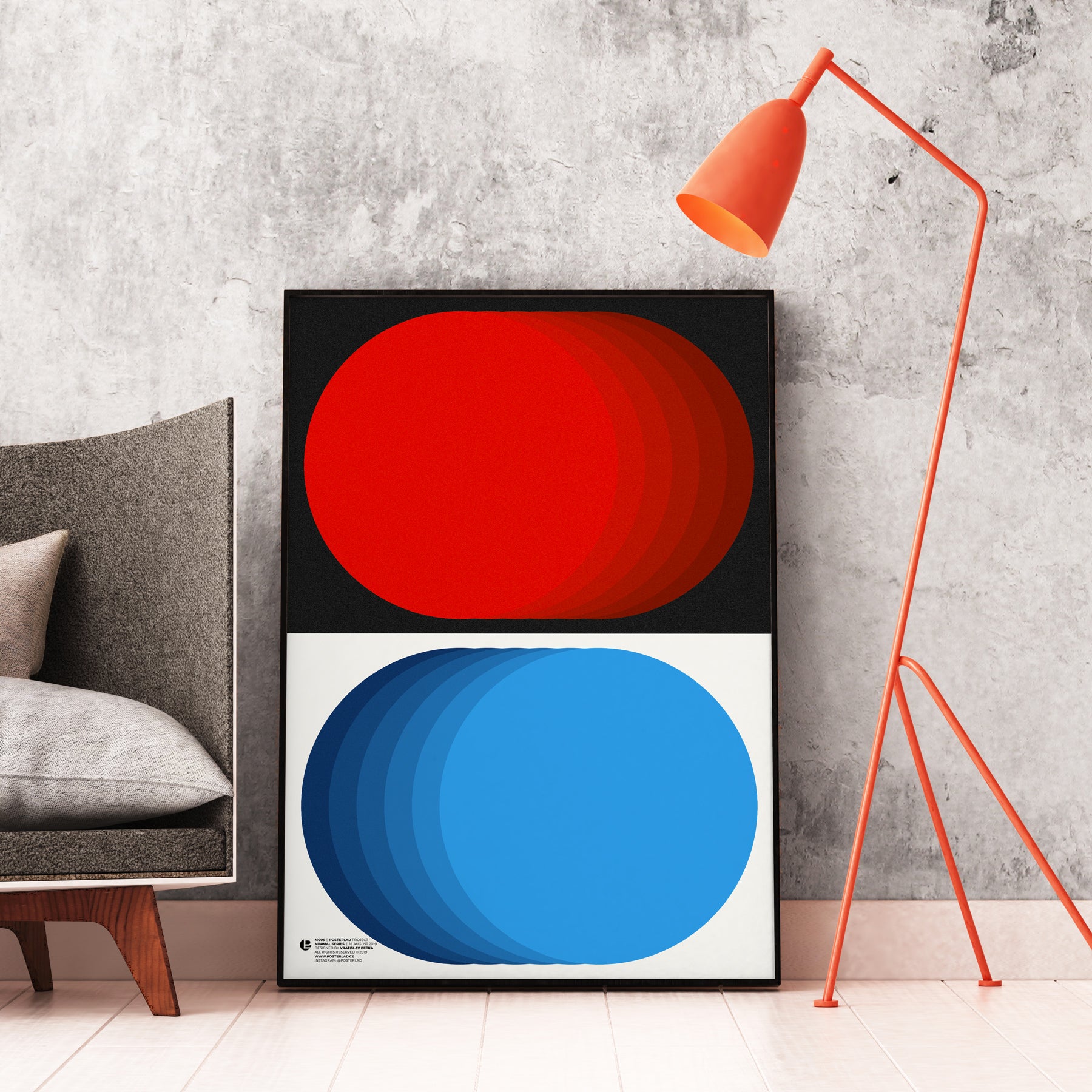 The lower half of the m003 poster, displaying a bright blue circular shape with tonal gradients conveying volume