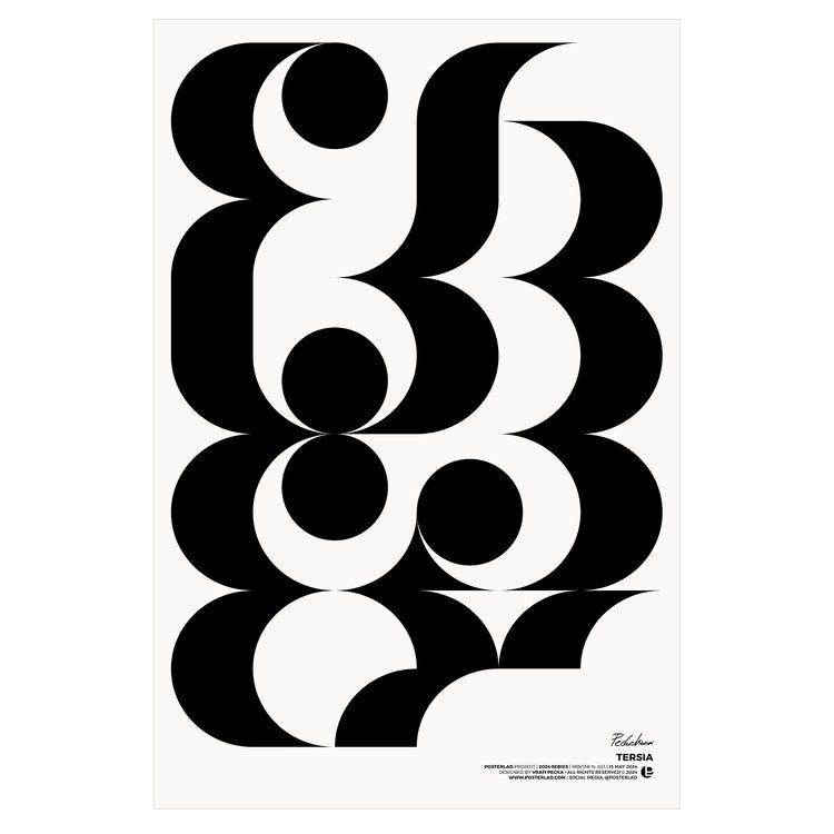 The Tersia poster featuring sleek and minimalistic black-and-white abstract shapes