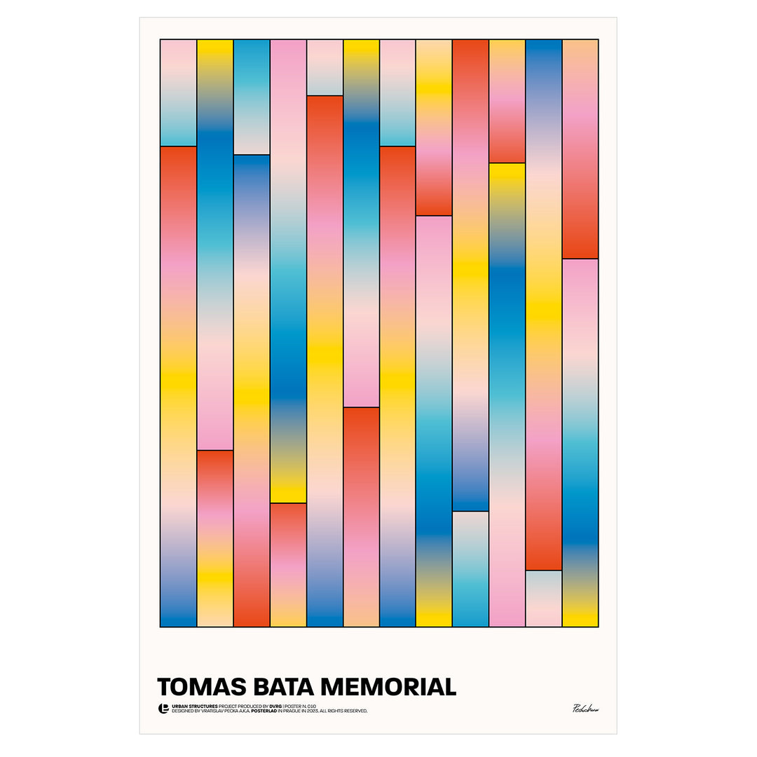 Tomas Bata Memorial poster featuring sleek and modern design inspired by iconic Czech memorial in Zlín