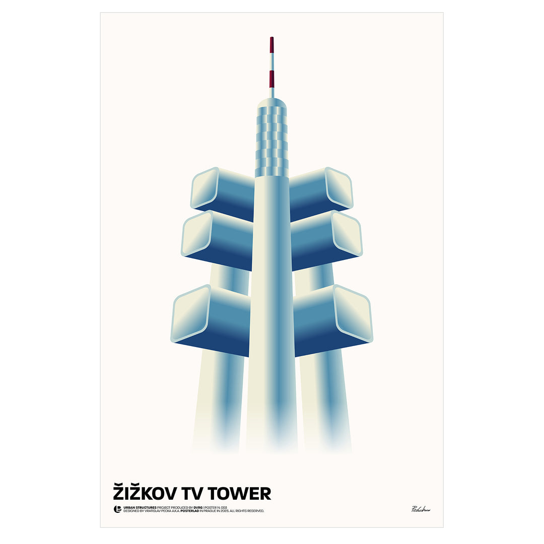 Žižkov TV Tower poster showcasing modern interpretation of iconic Prague landmark