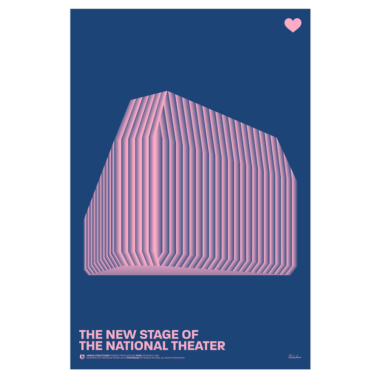 The New Stage of the National Theatre poster featuring Prague's modern architectural landmark