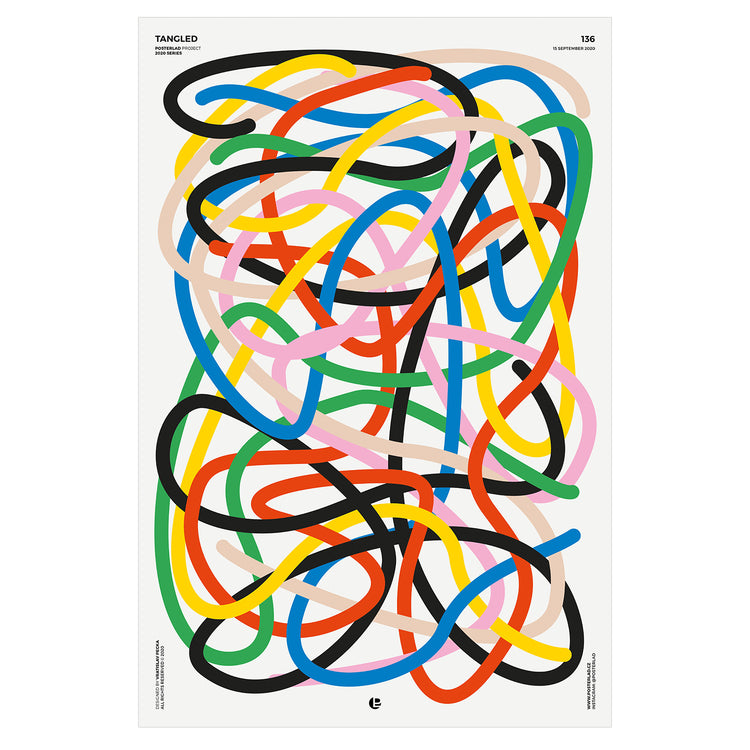 Tangled colorful intertwining lines chaotic vibrant modern art print