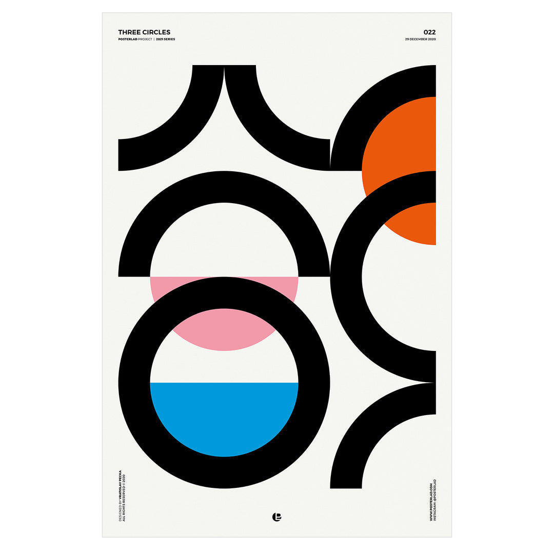 Three Circles minimalist geometric poster with bold colors and clean lines