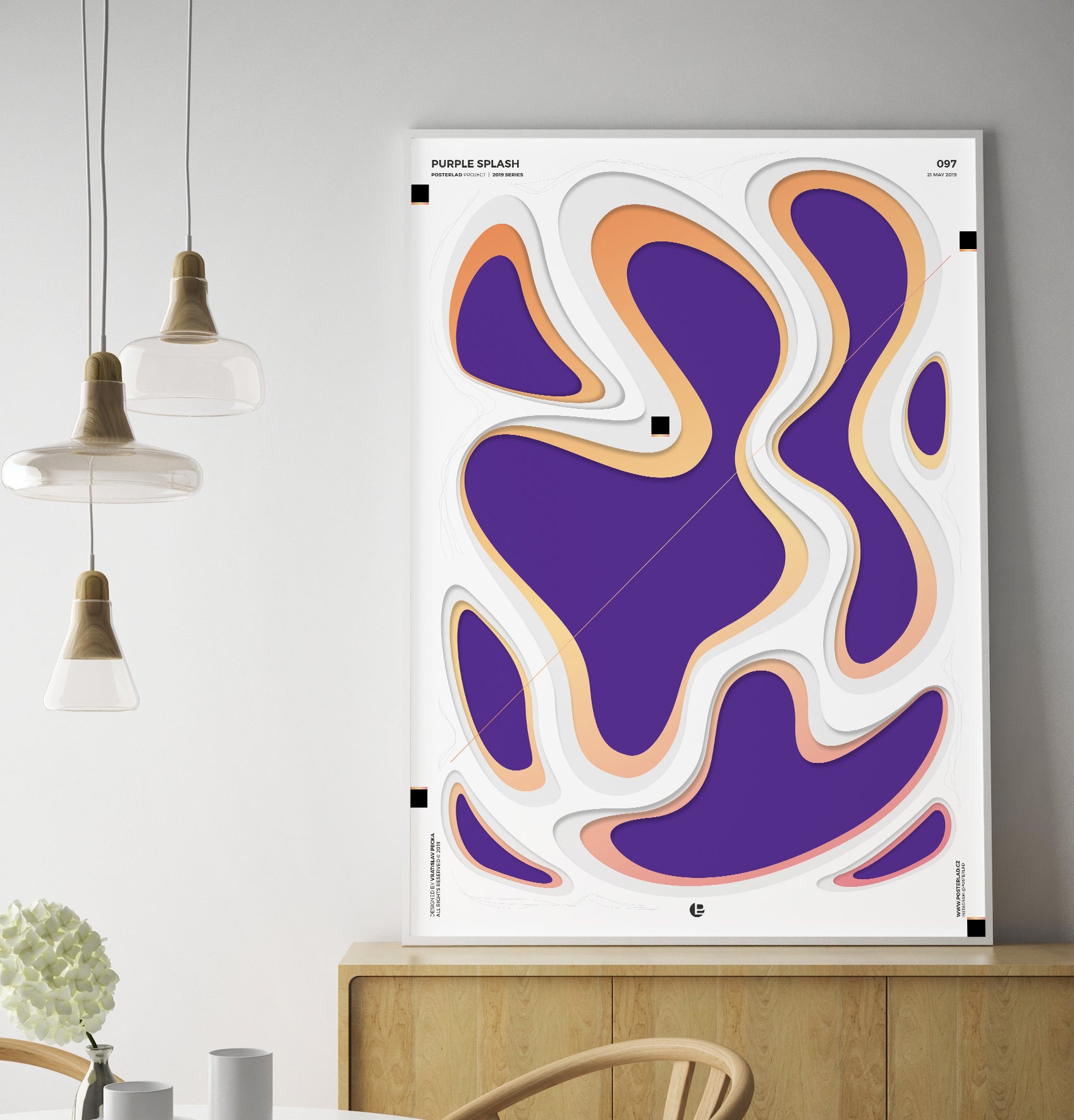 Abstract purple splash artwork with irregular, balanced shapes and movement