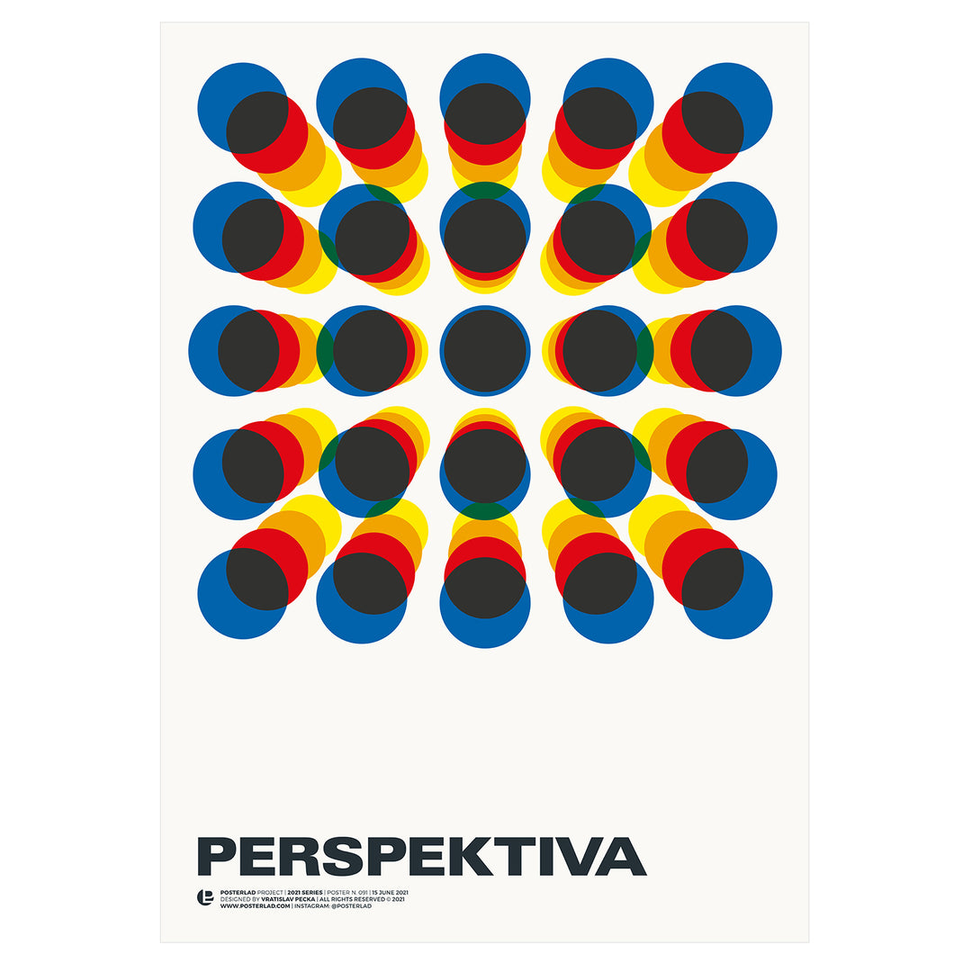 Perspektiva poster with vibrant, overlapping concentric circular shapes on white background
