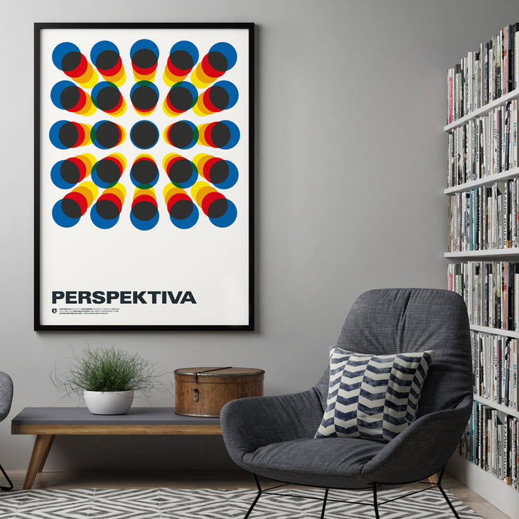  Modern, geometric, and engaging Perspektiva poster with symmetrical optical illusion design