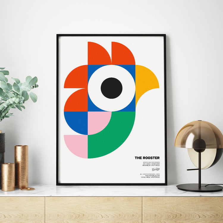  Museum-quality print of The Rooster poster on thick and durable matte paper, with a stylized and minimal design capturing the essence of the rooster in an artistic, contemporary way