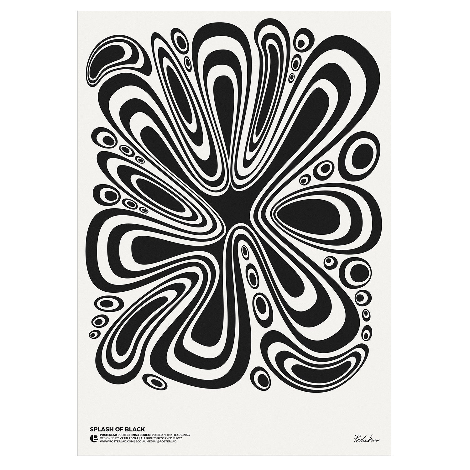 Captivating abstract design with bold black and white shapes radiating outward