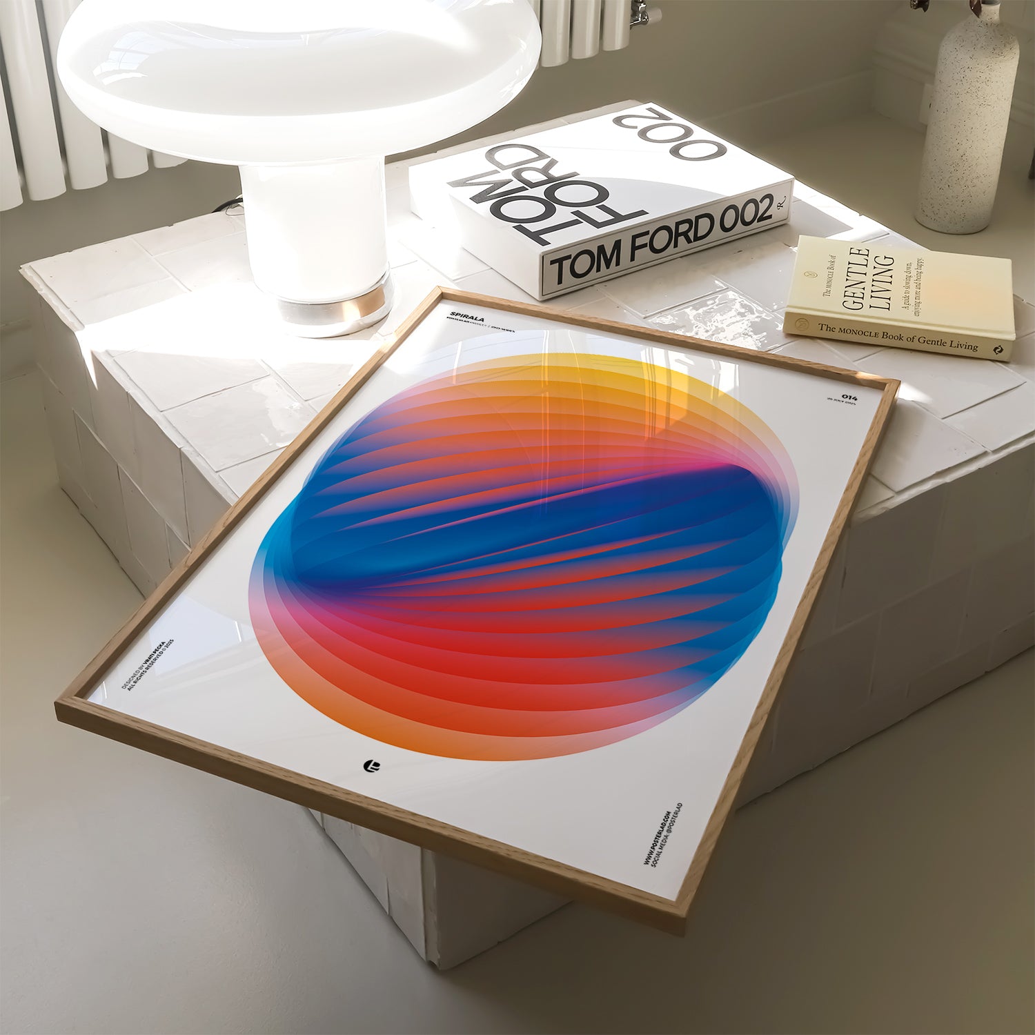 High-opacity Spirala image printed on Japanese-sourced paper with 104% ISO brightness for vibrant display