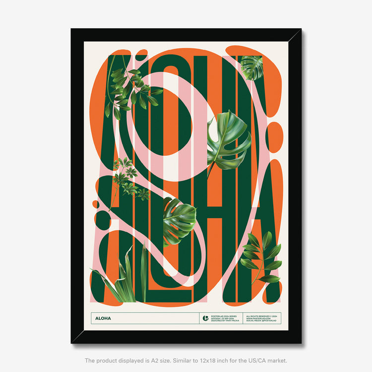 Modern and vibrant poster blending graphic design with tropical motifs