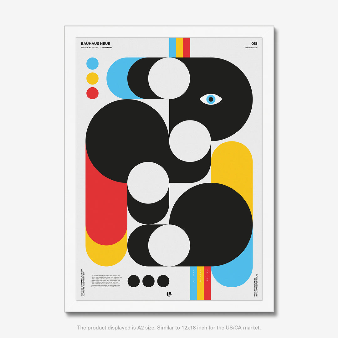 Small, stylized blue eye peering out from one of the black shapes, adding a whimsical touch