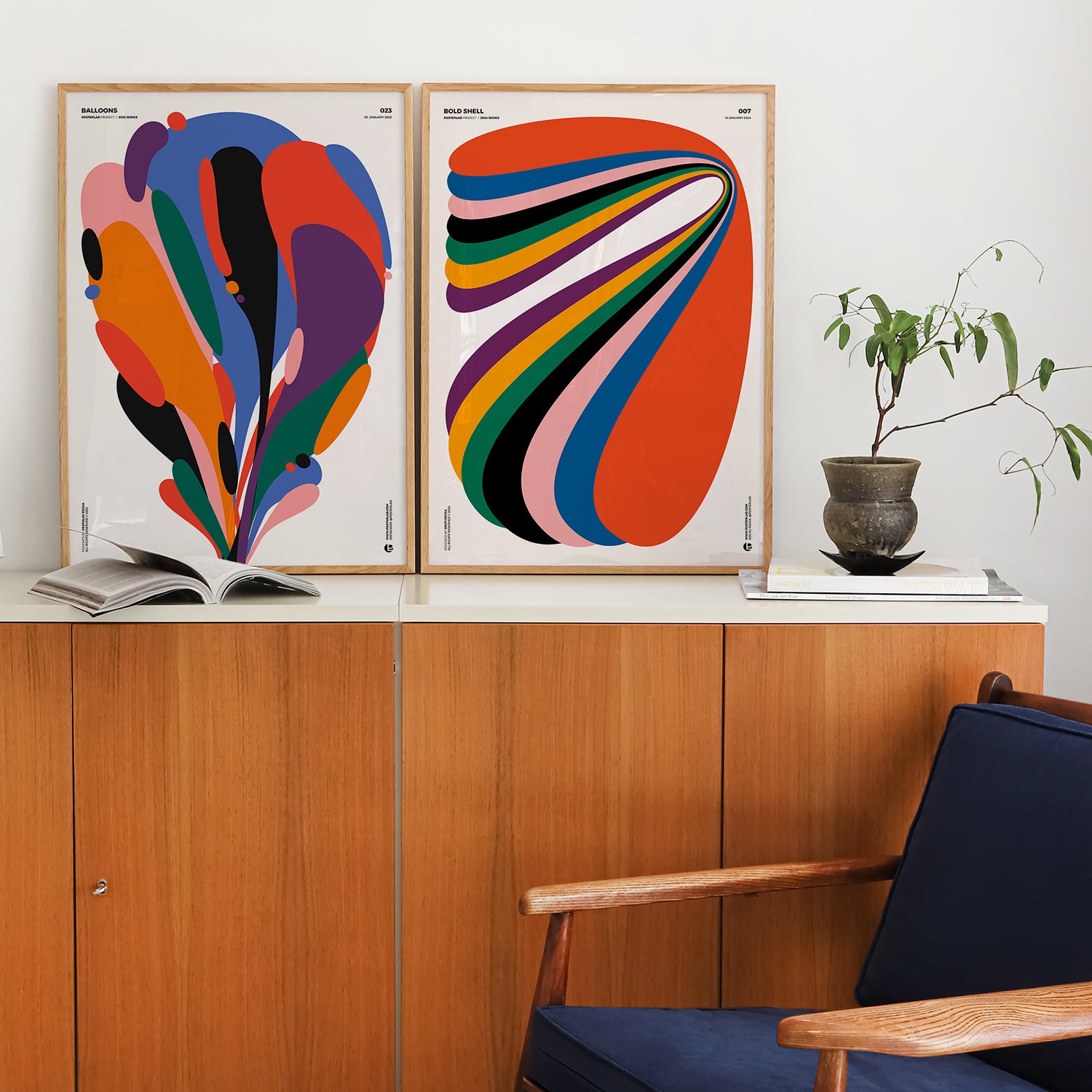Dynamic Bold Shell print featuring smooth flowing curves, bold colors, and a white background for a striking visual statement