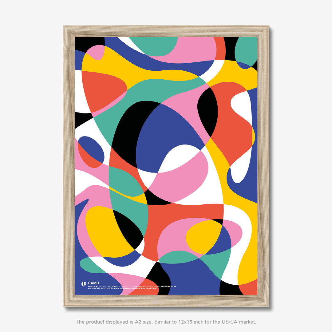 Shapes vary in size and form, creating a sense of depth and movement