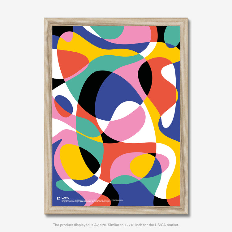 Shapes vary in size and form, creating a sense of depth and movement