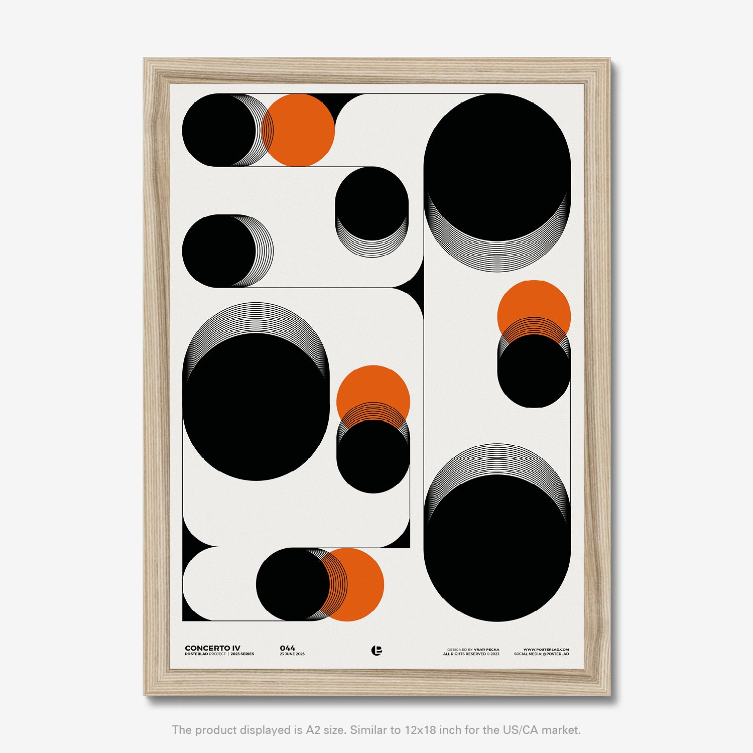 Concerto IV minimalist geometric poster in vivid orange against neutral background