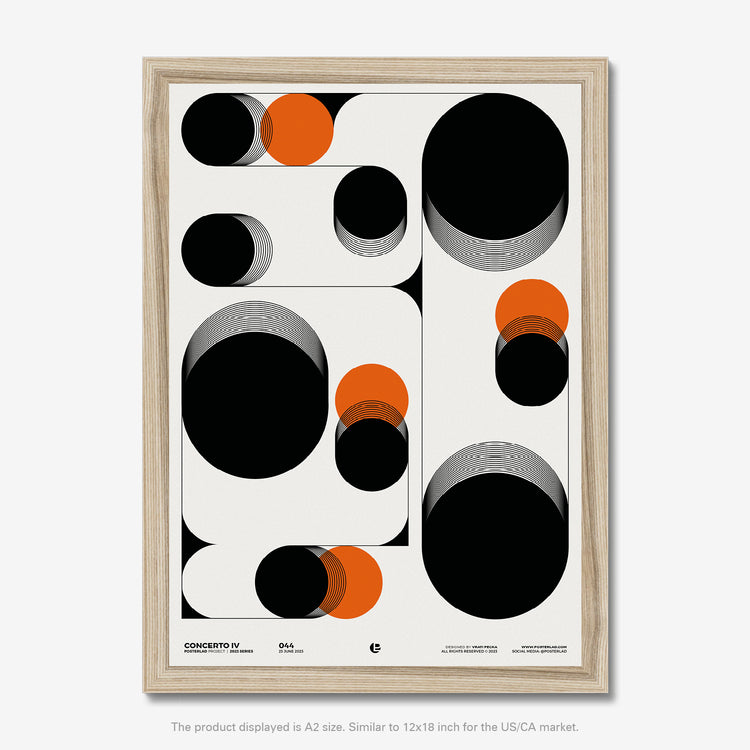 Concerto IV minimalist geometric poster in vivid orange against neutral background