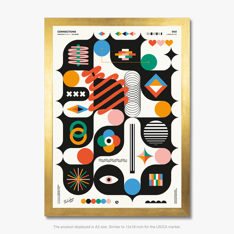  Dynamic and playful grid-like layout with vibrant abstract forms 