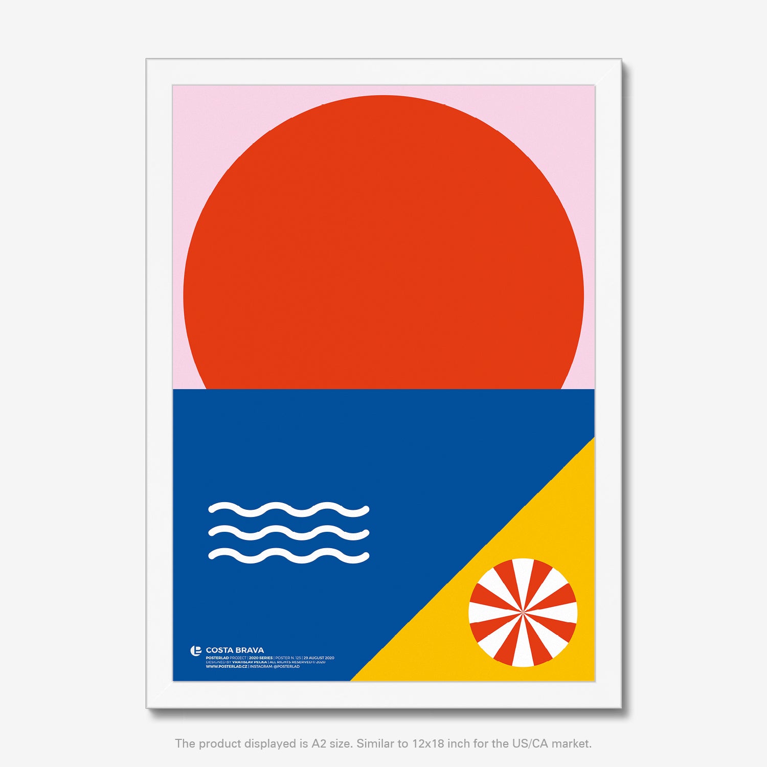  Geometric abstraction and coastal imagery in vibrant seaside destination poster