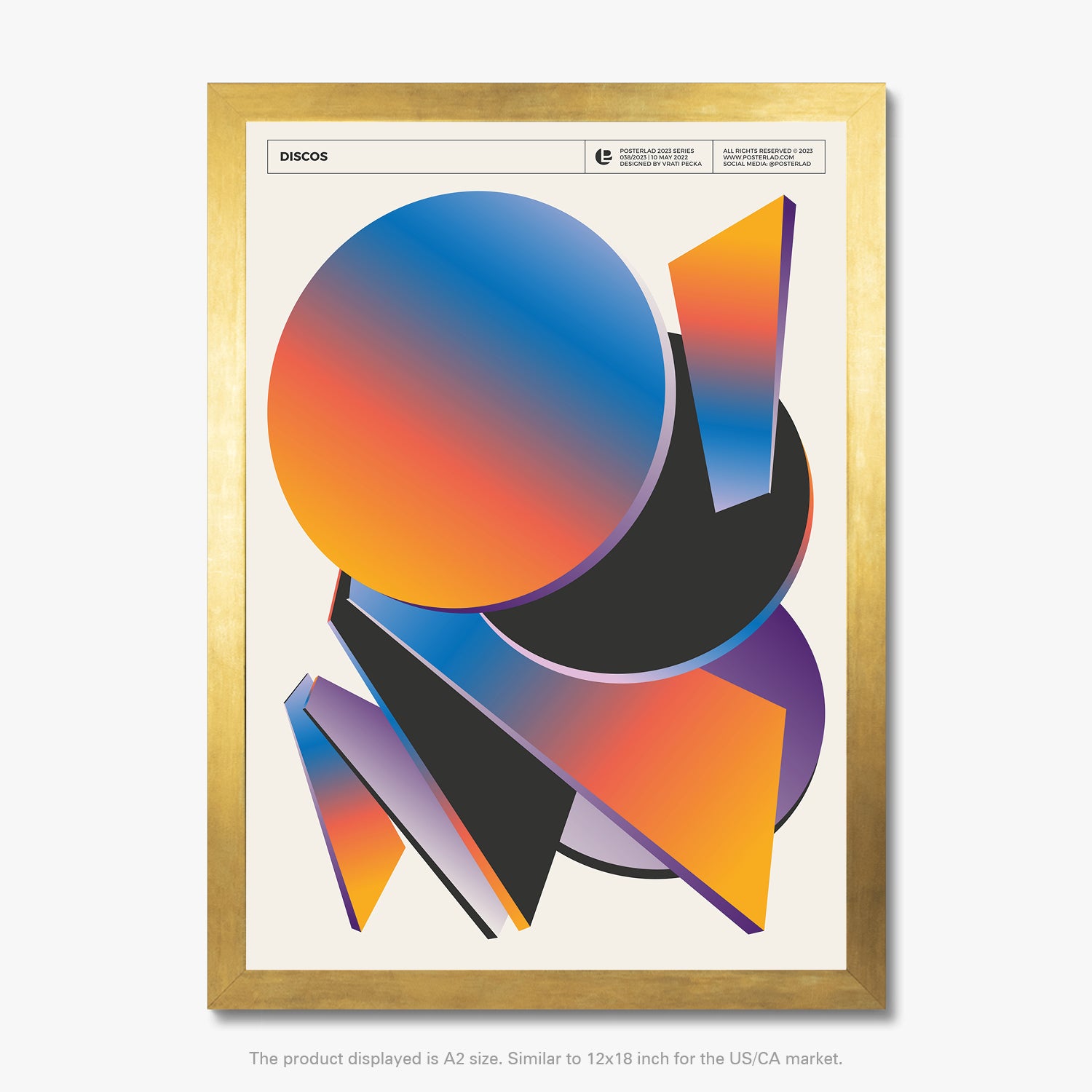 Dynamic composition of overlapping circles and angular fragments with gradients and solid black elements