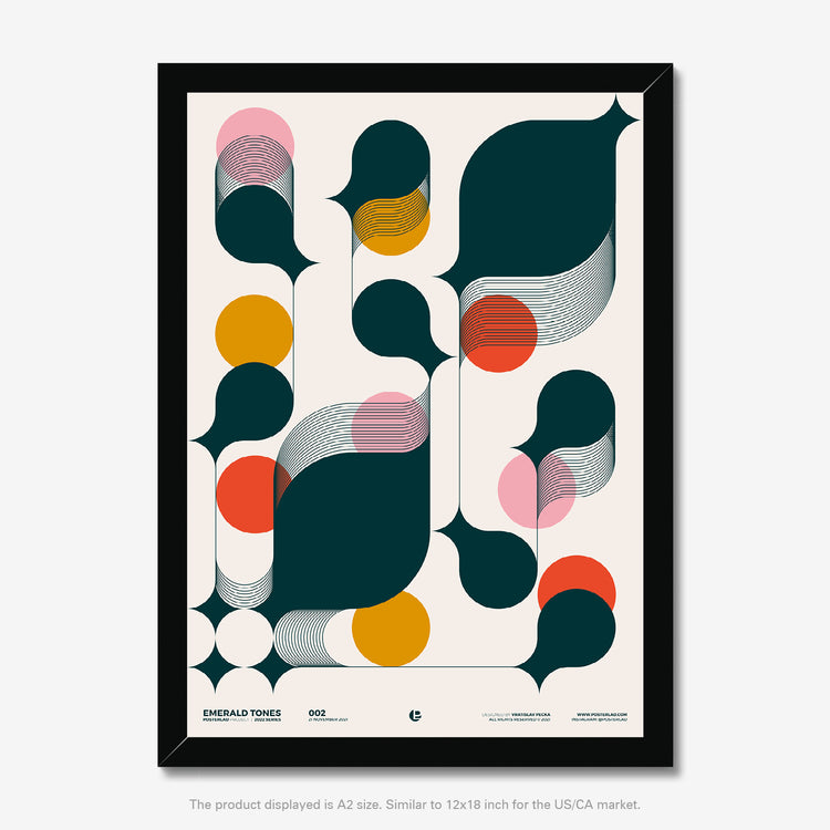 Dynamic and serene composition with deep green and vibrant circles