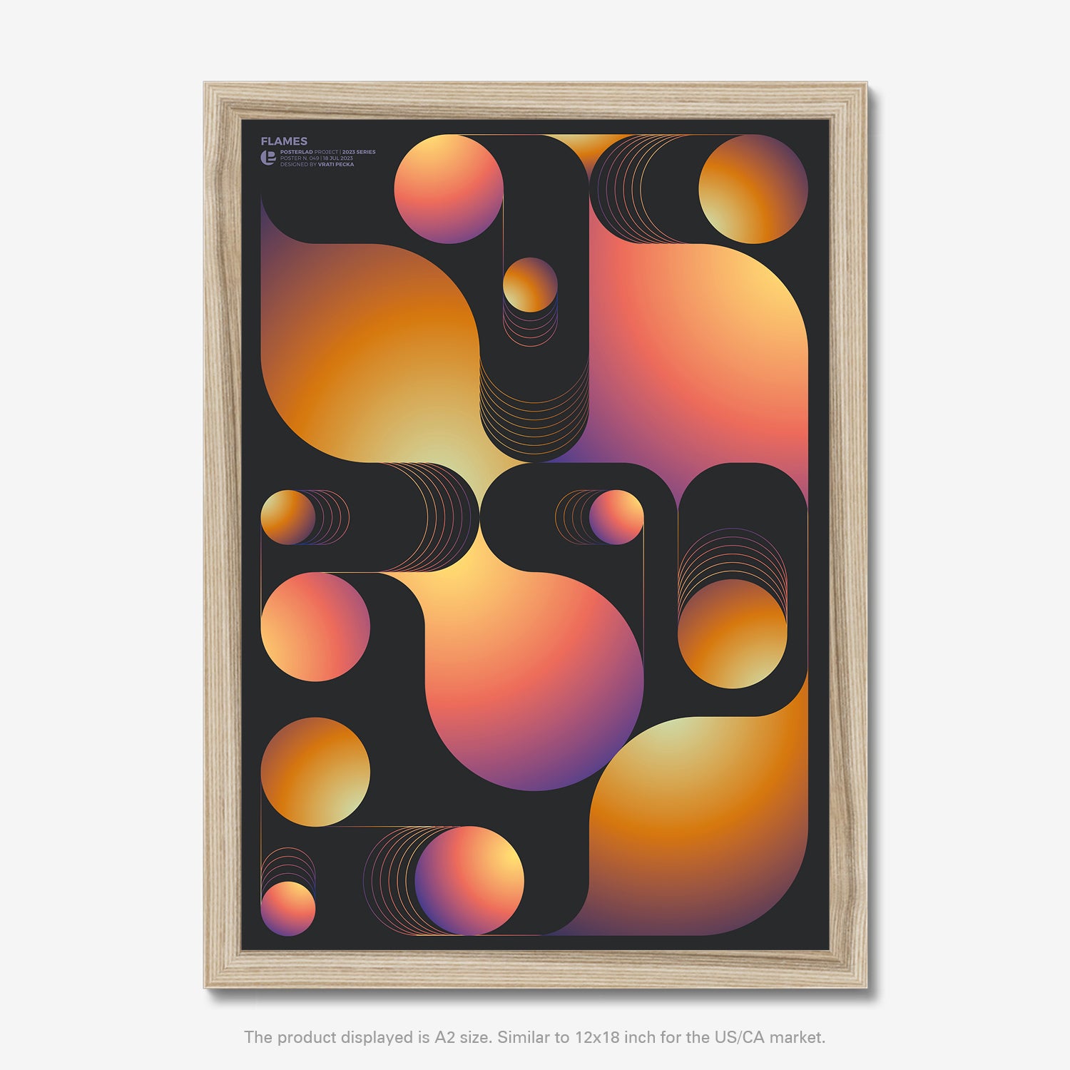 Intense and captivating Flames poster with fiery orange tones and fluid shapes