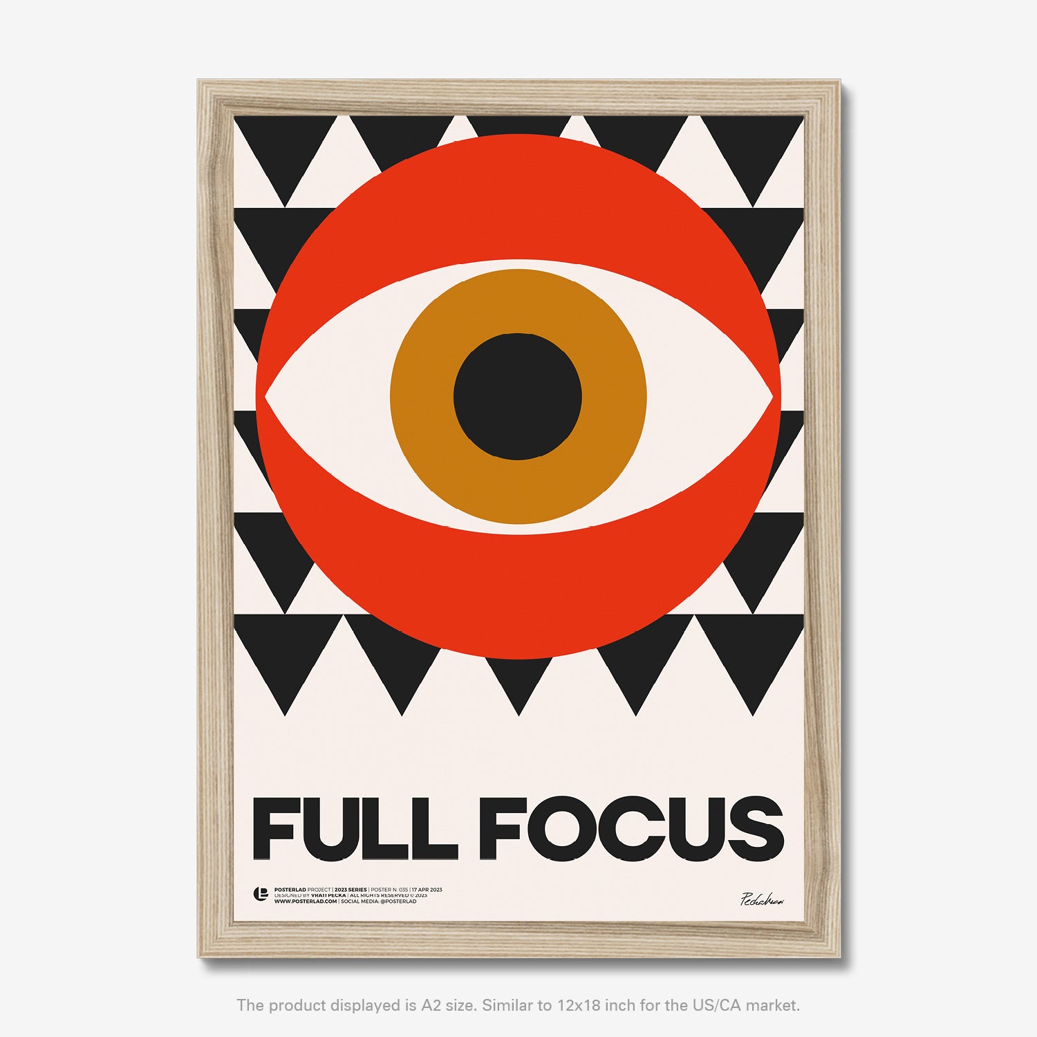 The Full Focus poster featuring a bold and symbolic design with a striking red eye encased within concentric circles of orange and black, symbolizing vision, clarity, and concentration