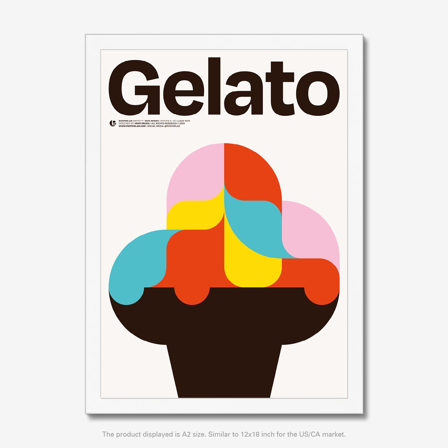 Decorative poster with a detailed gelato image on thick paper