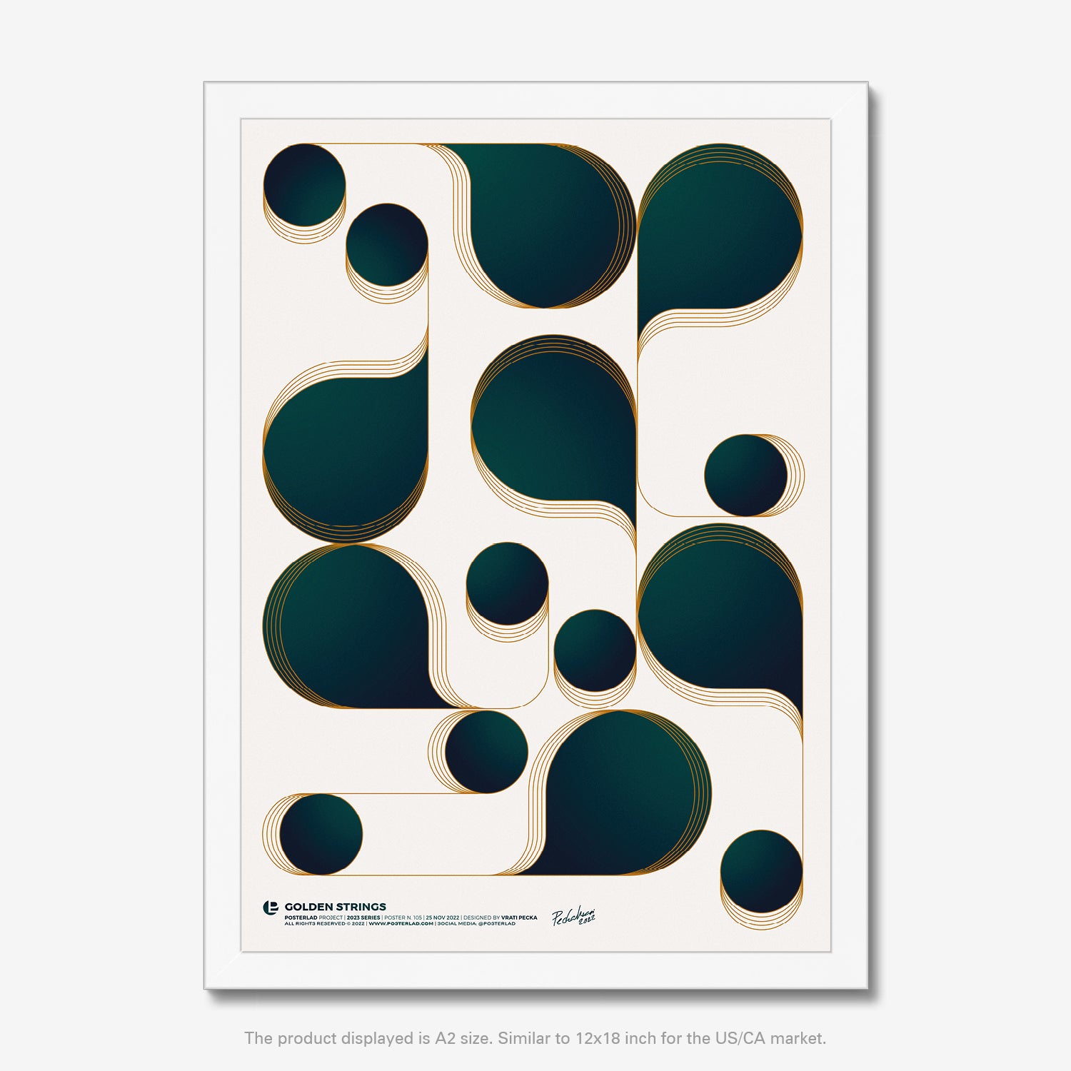 Museum-quality Golden Strings print on durable matte paper with noise texture design