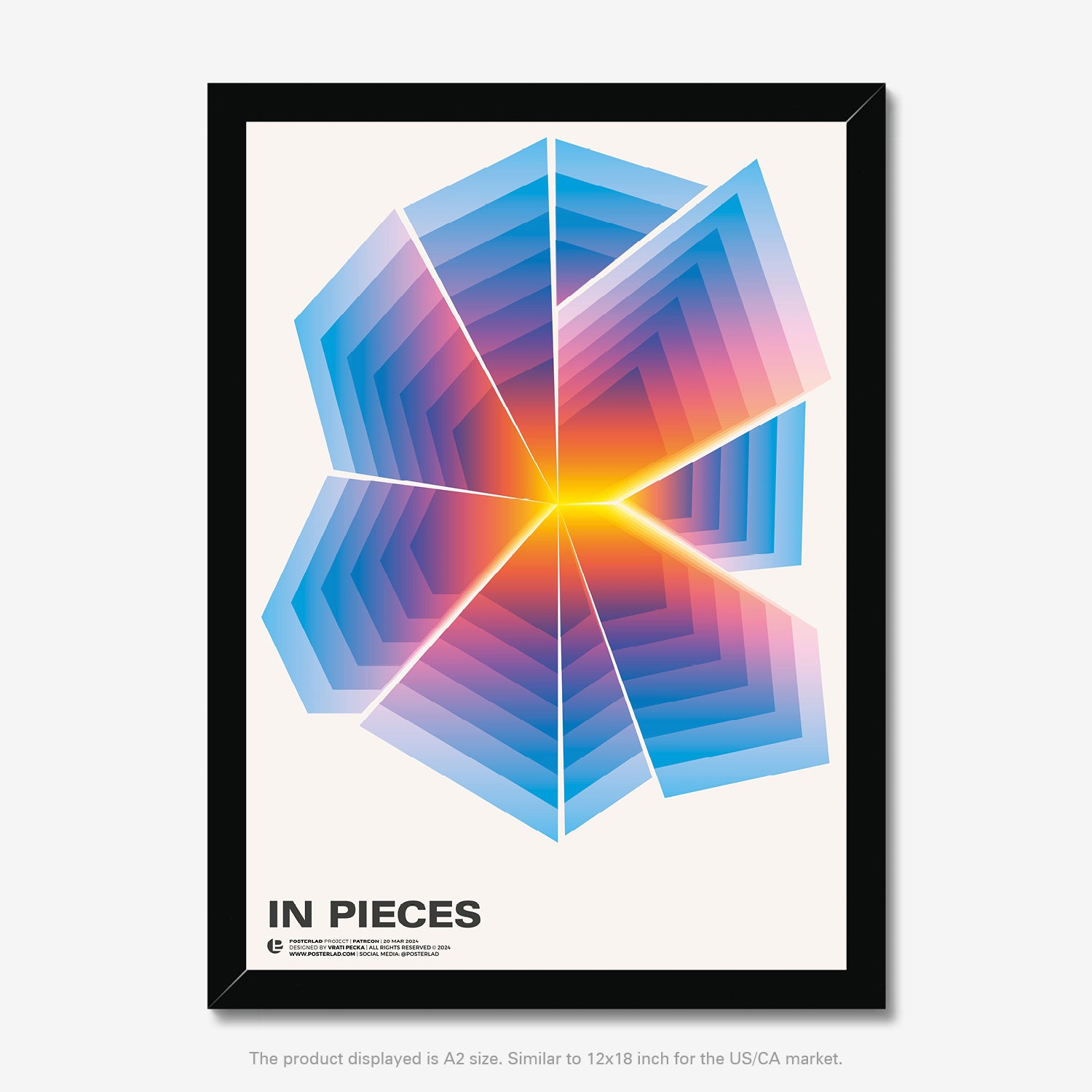 Poster titled In Pieces featuring a fragmented yet cohesive aesthetic