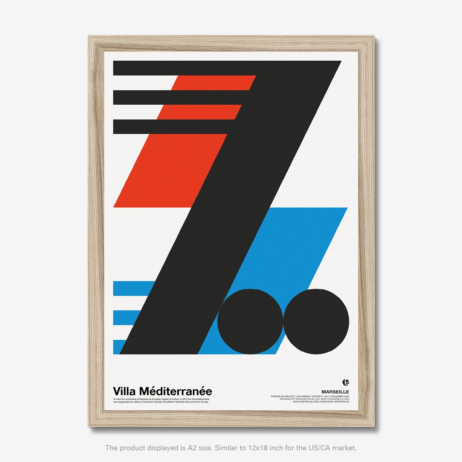 Villa Méditerranée poster capturing modernist design with bold geometric composition, vibrant colors, and dynamic sense of movement