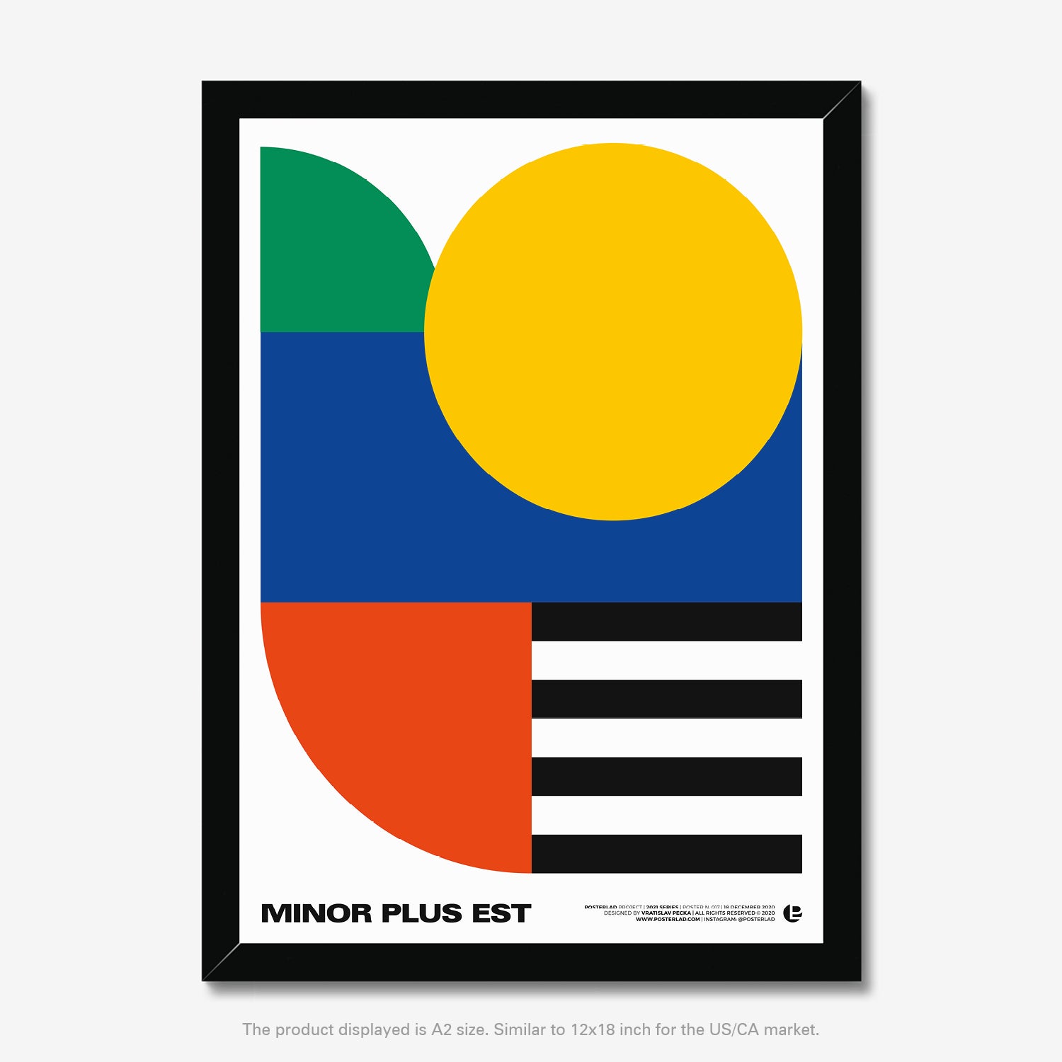The warm and cool tones of the Minor Plus Est poster create a dynamic tension, while the juxtaposition of solid blocks and striped patterns evokes modernist design principles