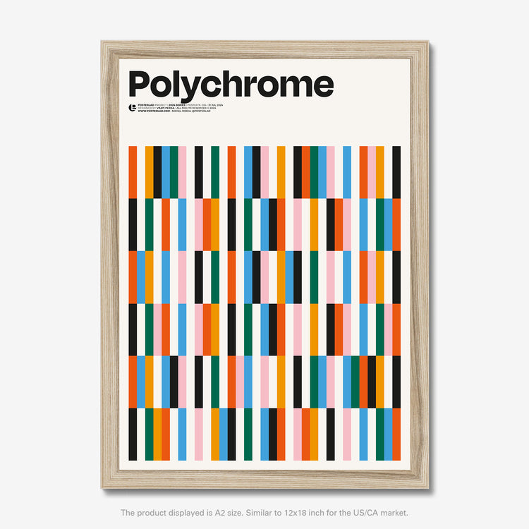 Vibrant and colorful grid-like composition of vertical stripes on Polychrome poster