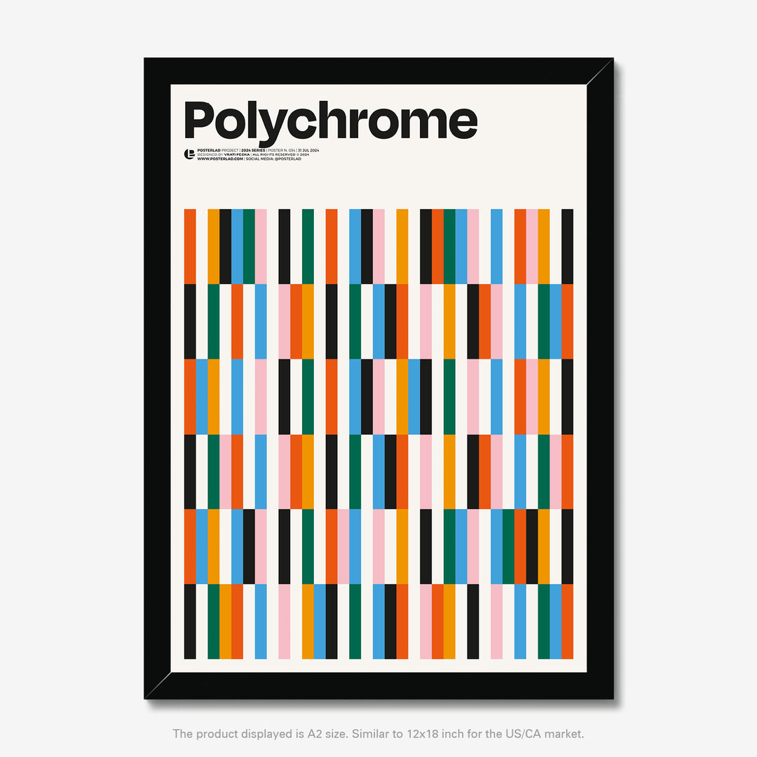 Modern, energetic, and cheerful aesthetic of Polychrome poster with structured yet playful design