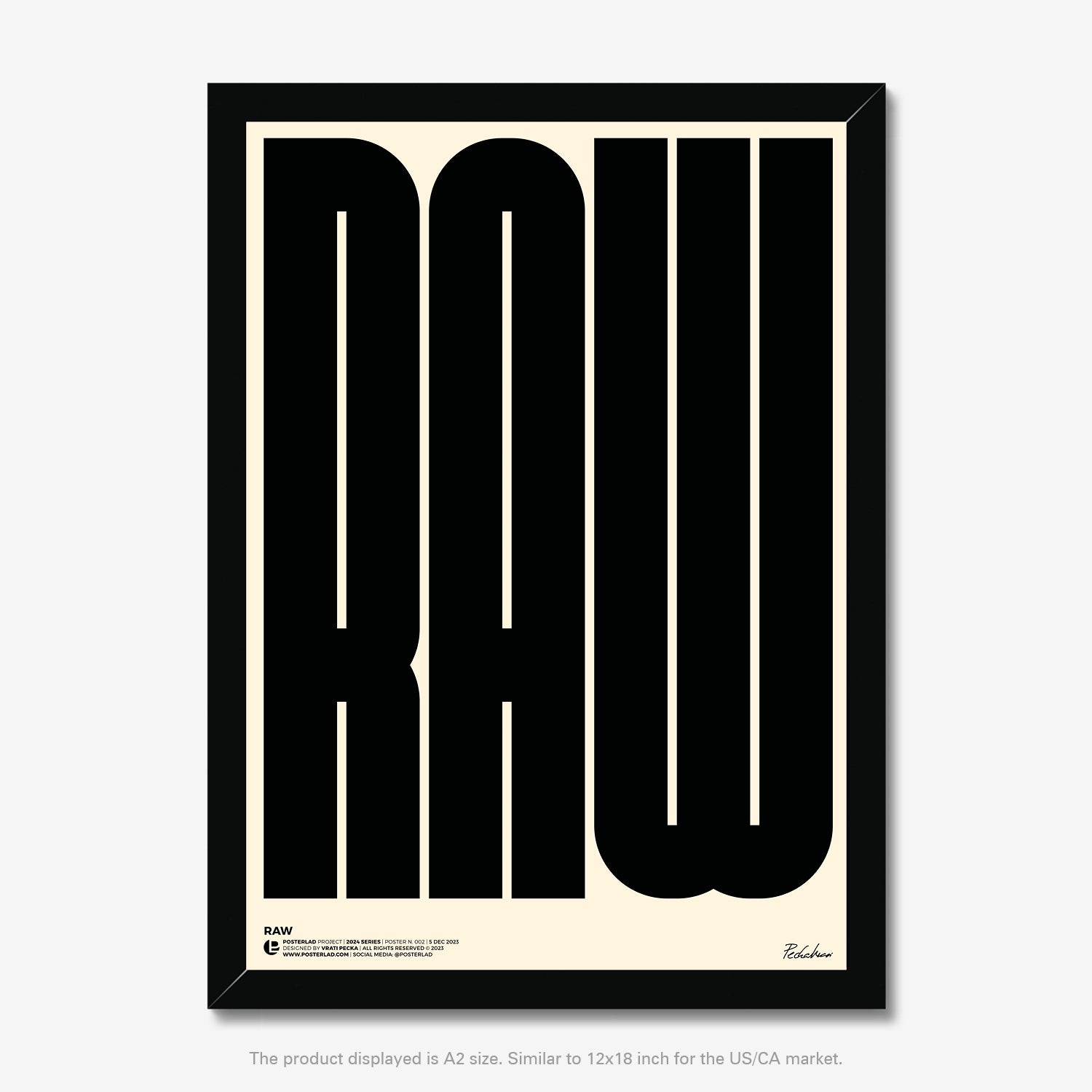 The RAW poster with bold typography, black text on cream background