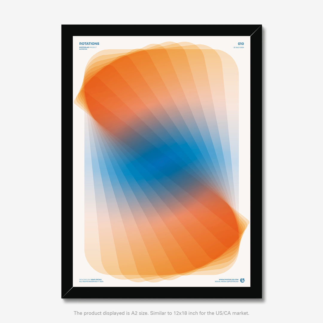 Elegant Rotations poster depicting swirling, softly rounded abstract forms on a white background, evoking motion and harmony
