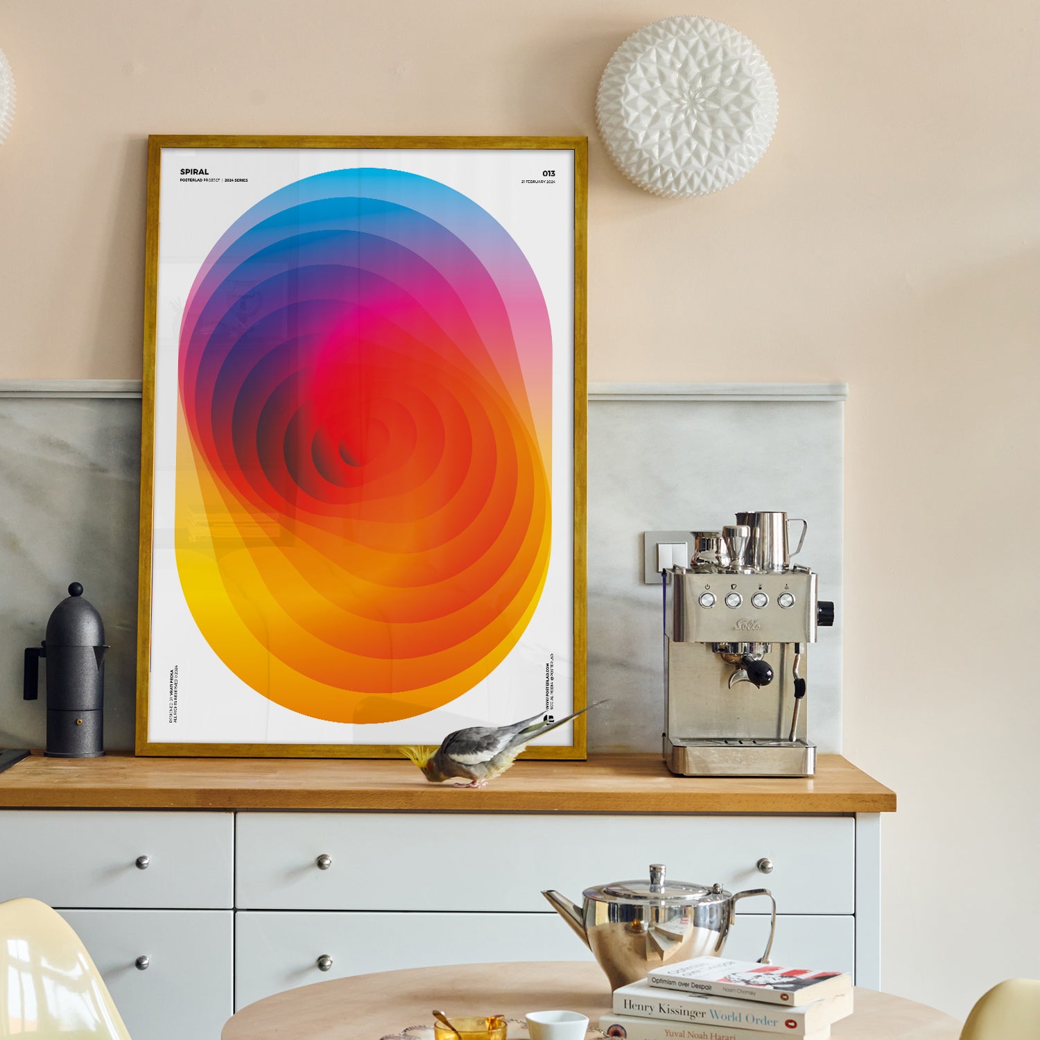 A vibrant Spiral art print showcasing a dynamic swirling design on thick matte paper