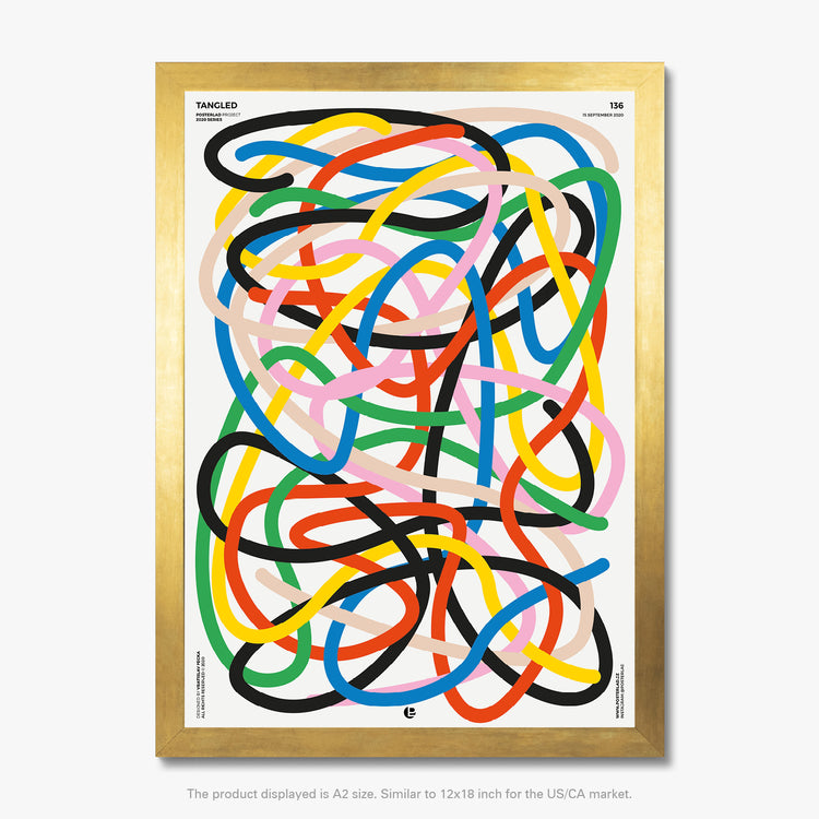 A poster showcasing a dynamic composition of colorful lines