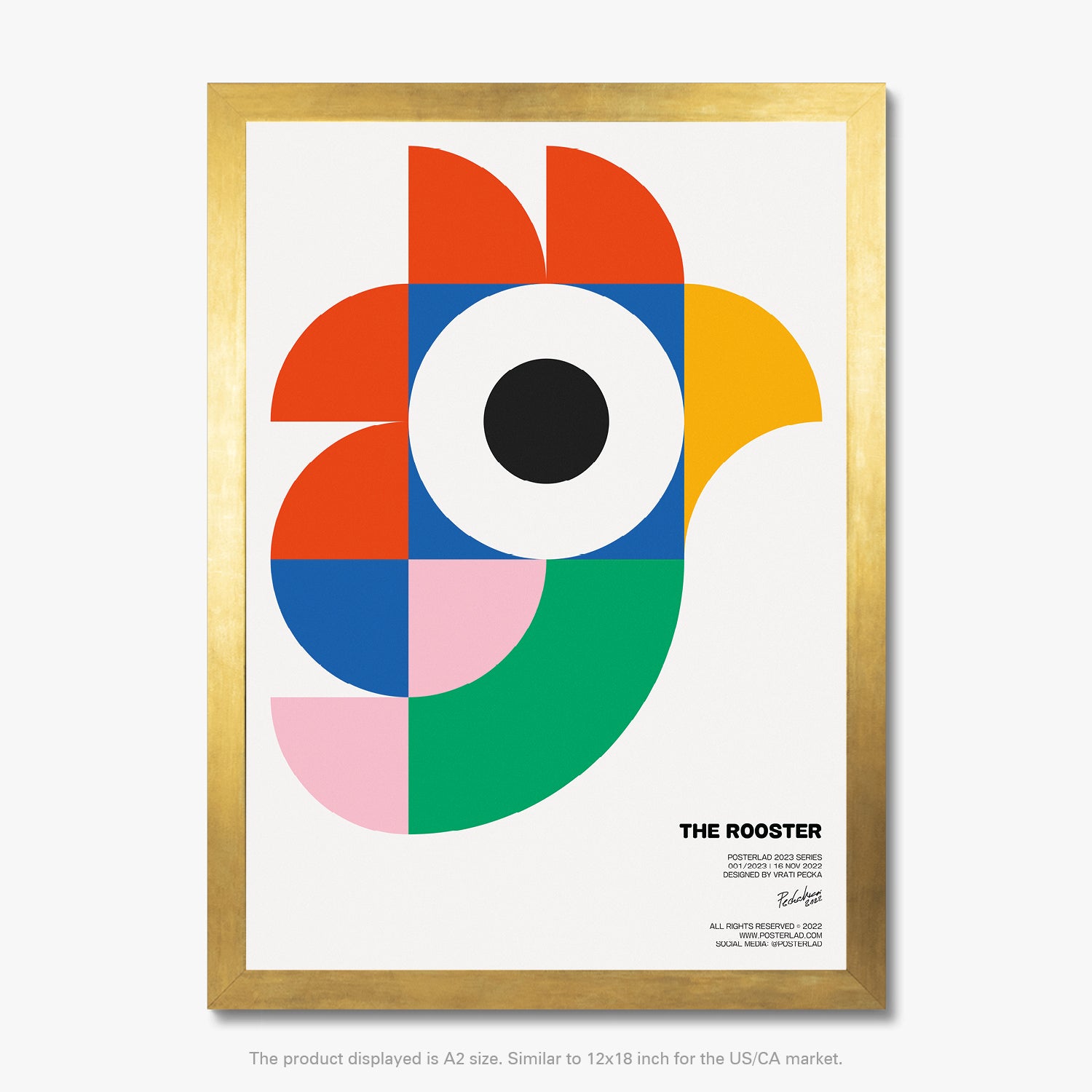 Eye-catching, contemporary The Rooster poster with a stylized and minimal yet dynamic design capturing the essence of the rooster in an artistic way