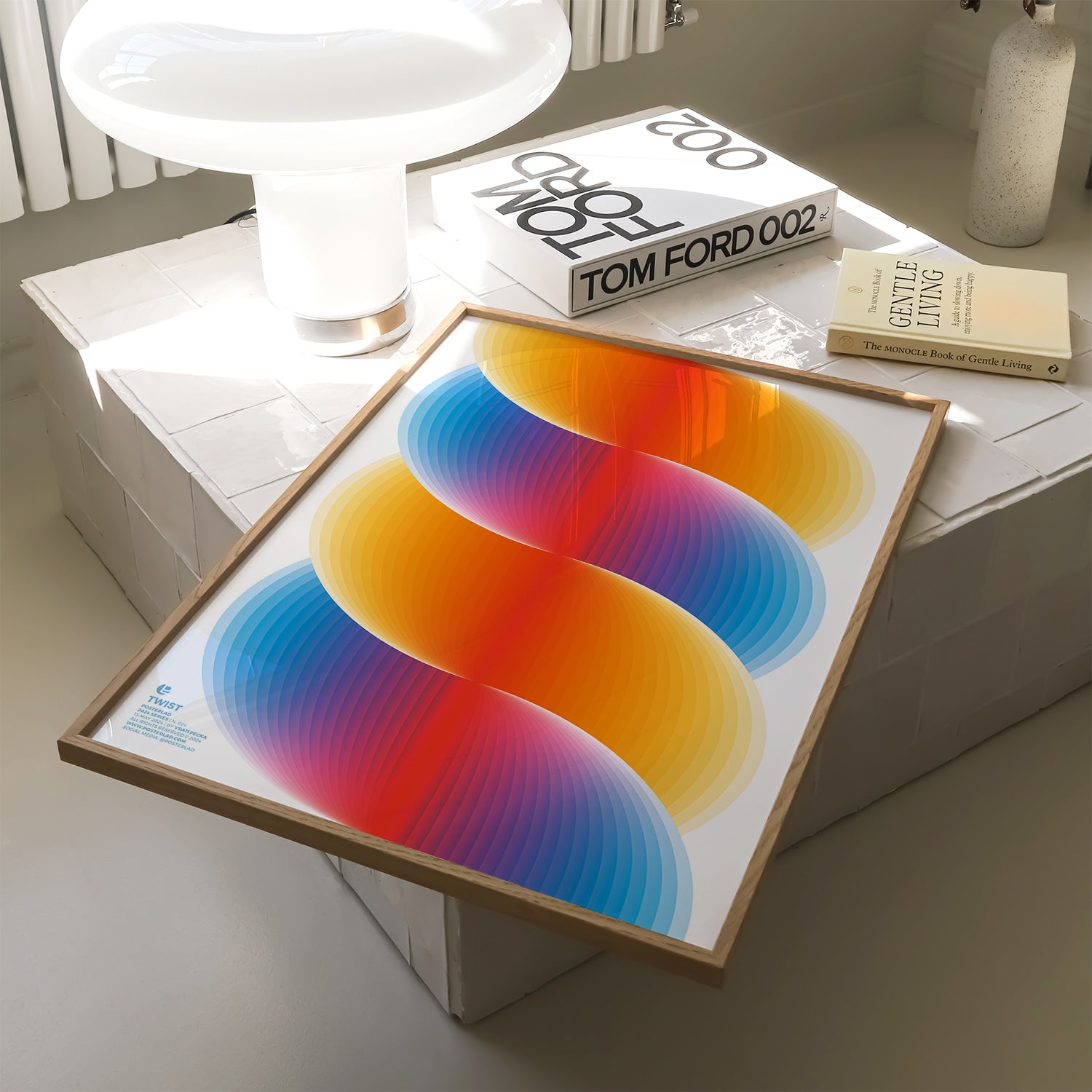 Vibrant poster titled Twist featuring interwoven fiery orange, red, blue, and purple waves