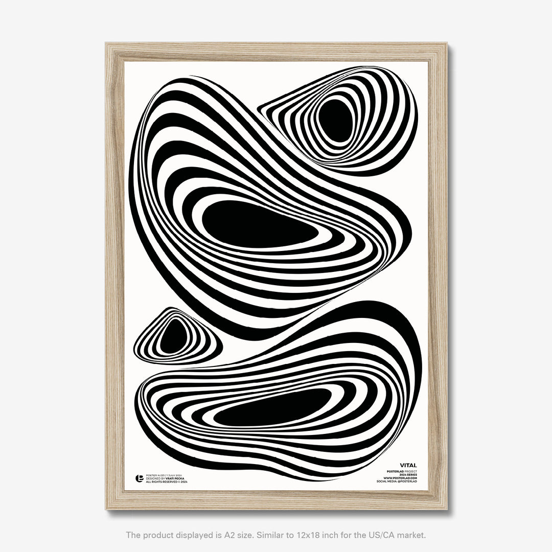 Abstract design with fluid contours and varying thicknesses creating optical illusion