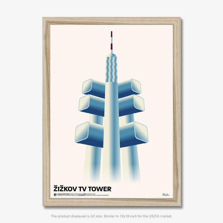 Žižkov TV Tower, a prominent landmark in Prague, Czech Republic, surrounded by lush greenery and offering panoramic views of the city skyline