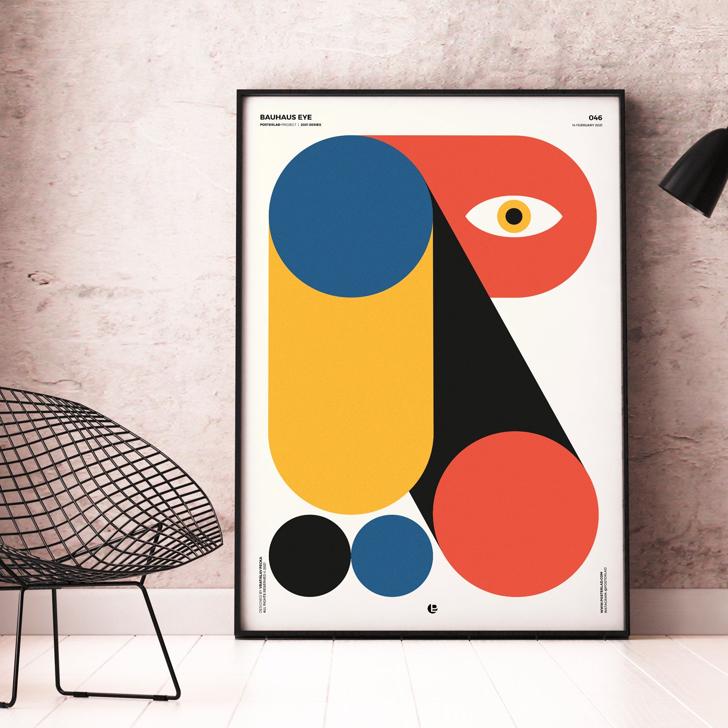 Eye-catching Bauhaus Eye print with clean, precise shapes and primary colors